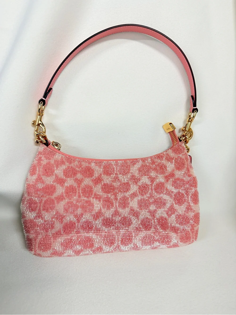 NWT Coach Teri Shoulder Bag In Signature Beaded Satin CET14 pink